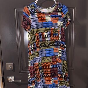 LuLaRoe Asymmetrical Dress with Multicolor Tribal Pattern